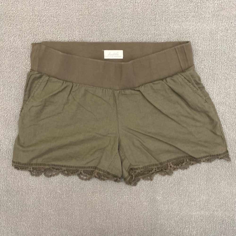 Angel Kiss Olive Green Cotton Linen Blend Comfortable Fit XL Maternity Shorts
